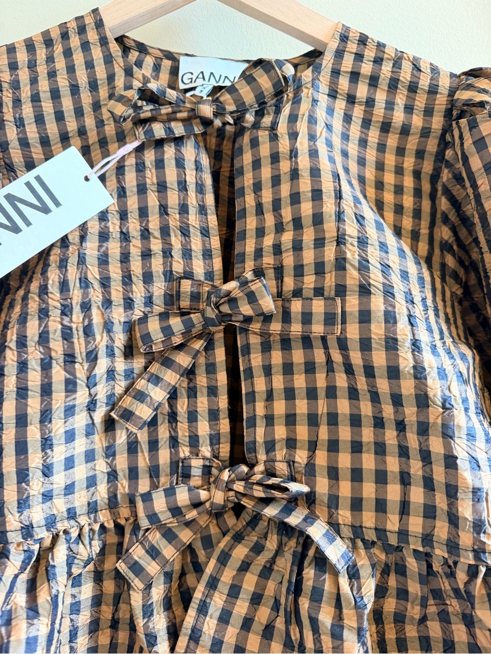 Ganni Checkered Taffeta top NWT - Picture 6 of 8